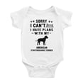 thumbnail image 1 of Sorry I Can't I Have Plans With My American Staffordshire Terrier Love Pet Dog Funny Baby Jumpsuits (White, 12-18 Months), 1 of 5