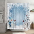 thumbnail image 6 of Christmas Shower Curtain, Christmas Greeting with Snowman Near Fence and Bullfinches on Branches Tree Shower Curtain for Bathroom, 6 of 6