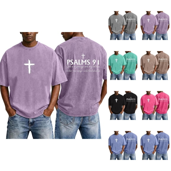 Christian Graphic Shirts for Men Vintage Acid Wash Oversized Tshirts Faith Cross Print Short Sleeve Casual Streetwear Summer Tops