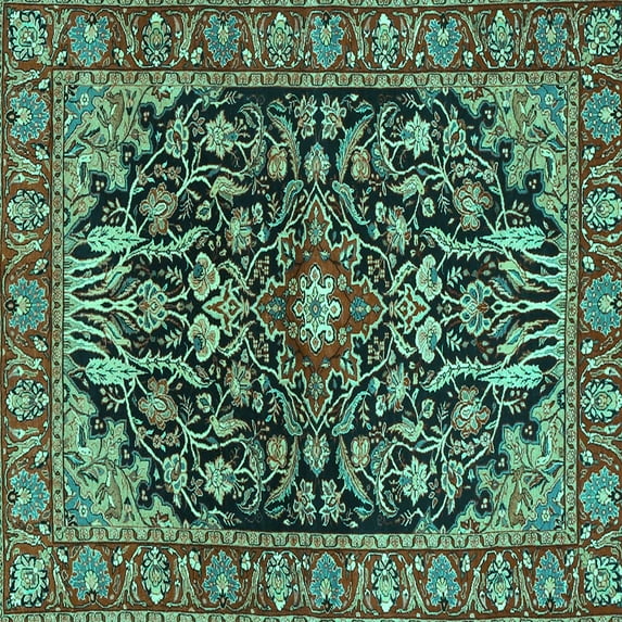 Ahgly Company Machine Washable Indoor Square Persian Turquoise Blue Traditional Area Rugs, 4' Square