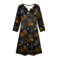 thumbnail image 5 of WTOBBY Women's Halloween Printed Fashionable V-Neck Button 3/4 Sleeve Pocket Dress - Spooky and Chic Dress with V-Neck Design, Ideal for Halloween Parties,Black L, 5 of 6