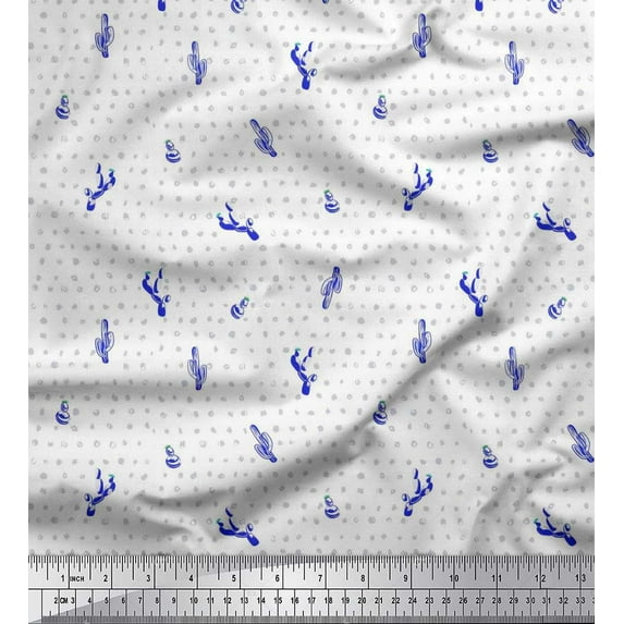 Soimoi Crepe Silk Fabric Brush Stroke & Cactus Tree Print Fabric by Yard 42 Inch Wide