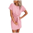 thumbnail image 2 of Gspmoly Robes d'Été pour Femmes, Robe Décontractée et Tendance pour Femmes à Col Rond Coloré avec Lien, Manches Courtes, Robe de Cocktail, Vente de Liquidation, 2 of 3