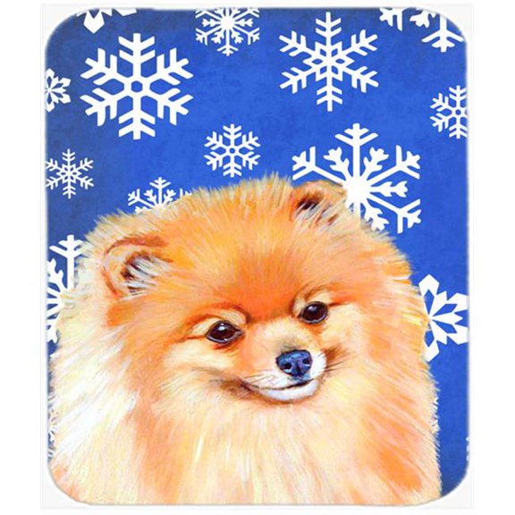Pomeranian Winter Snowflakes Holiday Mouse Pad, Hot Pad Or Trivet - 7.75 x 9.25 In.