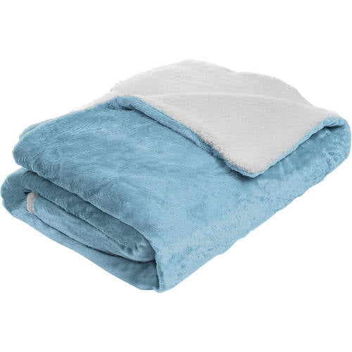 Somerset Home Fleece Full/Queen Blanket with Sherpa Backing in Blue ...