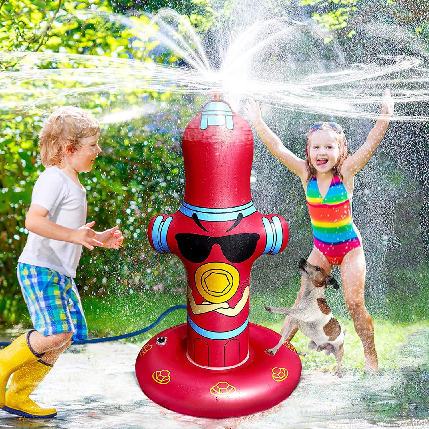 Water Sprinkler for Kids, Fire Hydrant Kids Sprinkler for Yard, 50" Inflatable Sprinkler, 360