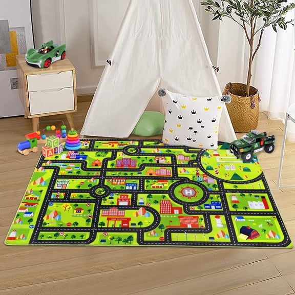 LingStar Kids Rug for Playroom Non Slip Kids Play Mat Car Rug Road and Traffic Carpet Super Soft Thick Road Traffic Play Mat for Nursery Bedroom Boys Room Classroom