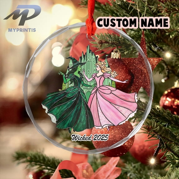 Personalized Wicked Glass Ornament 2025 – Elphaba & Glinda Christmas Keepsake, Fantasy Musical Decor, Besties Holiday Gift