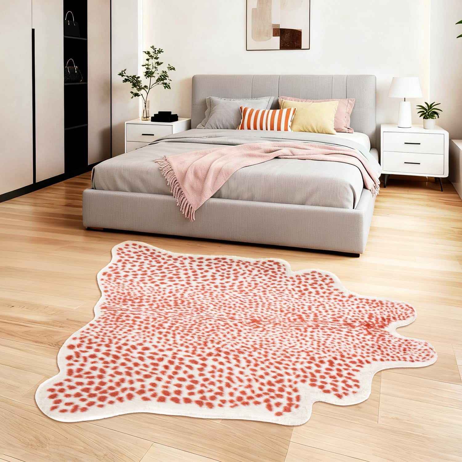 VALOMENE Cheetah Print Area Rug, 6' x 8' Leopard Rug, Soft Shaggy Animal Print Carpet for Living Room, Bedroom, Pink Home Decor