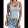 thumbnail image 1 of Camiseta Sin Mangas con Cuello Cuadrado para Mujer, de Doble Capa, Básica, para Entrenamiento de Verano, Informal Azul S, 1 of 8