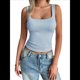 thumbnail image 1 of Camiseta Sin Mangas con Cuello Cuadrado para Mujer, de Doble Capa, Básica, para Entrenamiento de Verano, Informal Azul L, 1 of 8