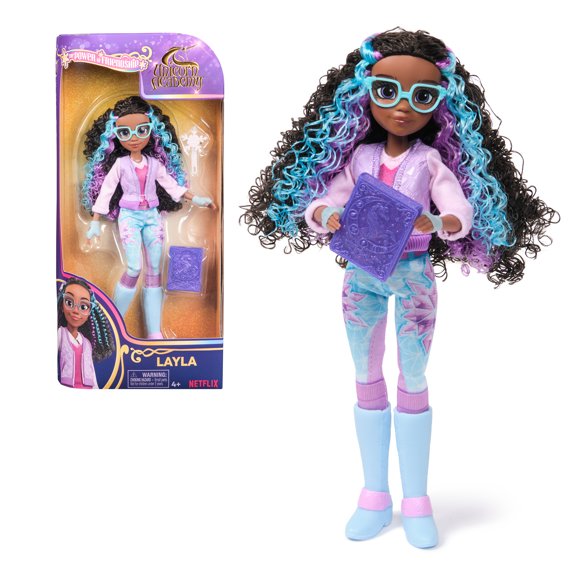 Unicorn Academy, Power of Friendship Layla with Book & 5 Fashion Accessories, 9.5”, Dolls & Unicorn Toys for Girls Ages 4 and up