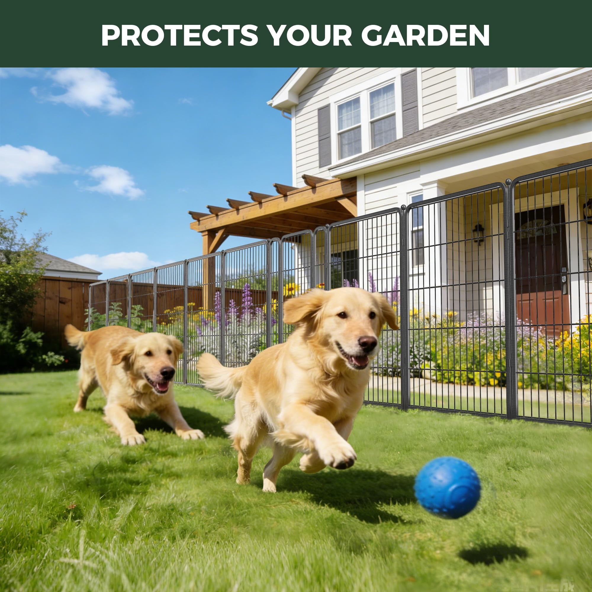 FXW Garden Fence Outdoor for the Yard – 40in(H) x 18.2ft(L) Heavy Duty Metal Animal Barrier for Dog, No Dig Decorative Dog Fence, 8 Panels, Silver