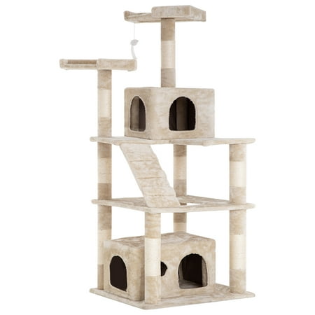 Cat Tree Tower Condo Multi-Level Kitten Plush Indoor Cat Playground With Toy And Scratching (Best Cat Toys For Indoor Cats Uk)