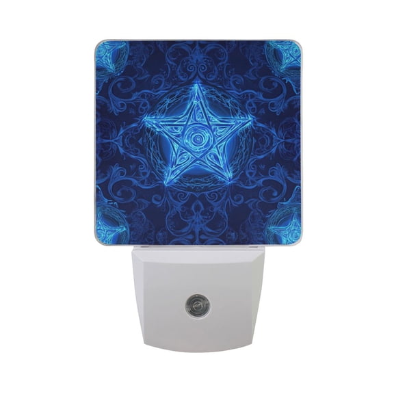 Blue Pentacles Abstract Pattern LED Night Light with Smart Sensor Plug Into Wall Dusk to Dawn 2 packs