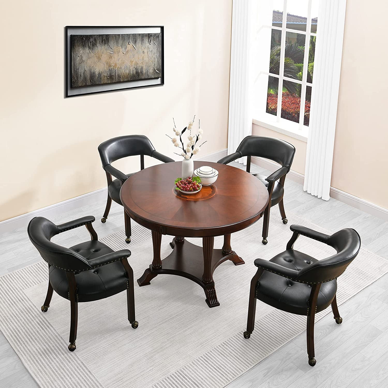 Dining Chair with Casters, Captain's Chairs with Rollers Sets