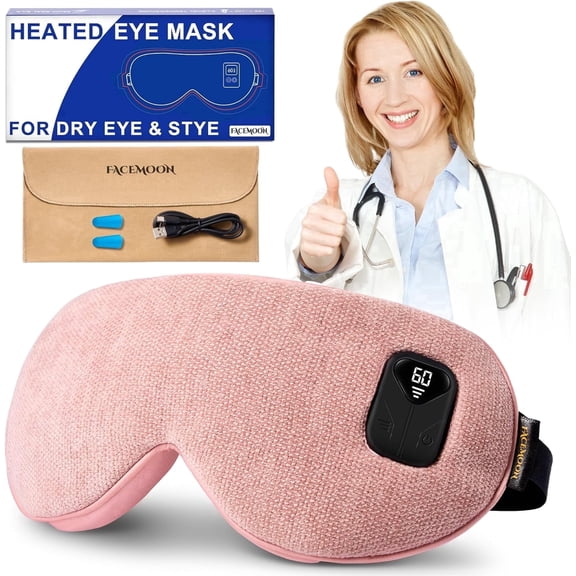 Heated Eye Mask for Dry Eyes: Warm Compress for Digital Tired Eyes, Stye Relief - Cordless, Adjustable Heat & Timer Settings - Airplane/Road Travel, Sleep aid, Office nap Pink