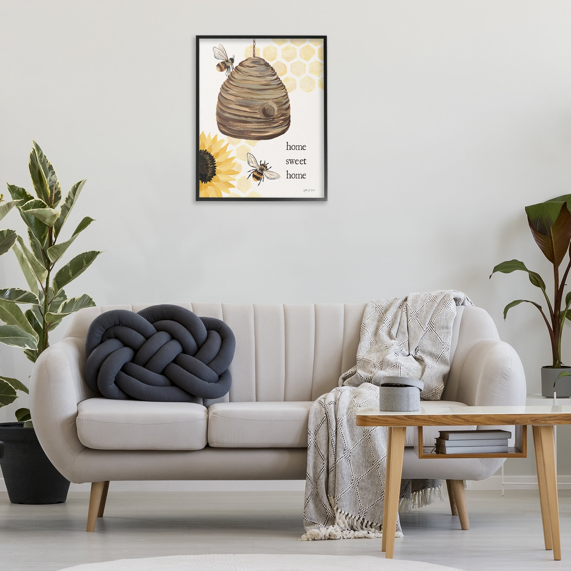 Stupell Industries Sweet Home on Honeycomb Botanical & Floral Painting Black Framed Art Print Wall Art, 24 x 30