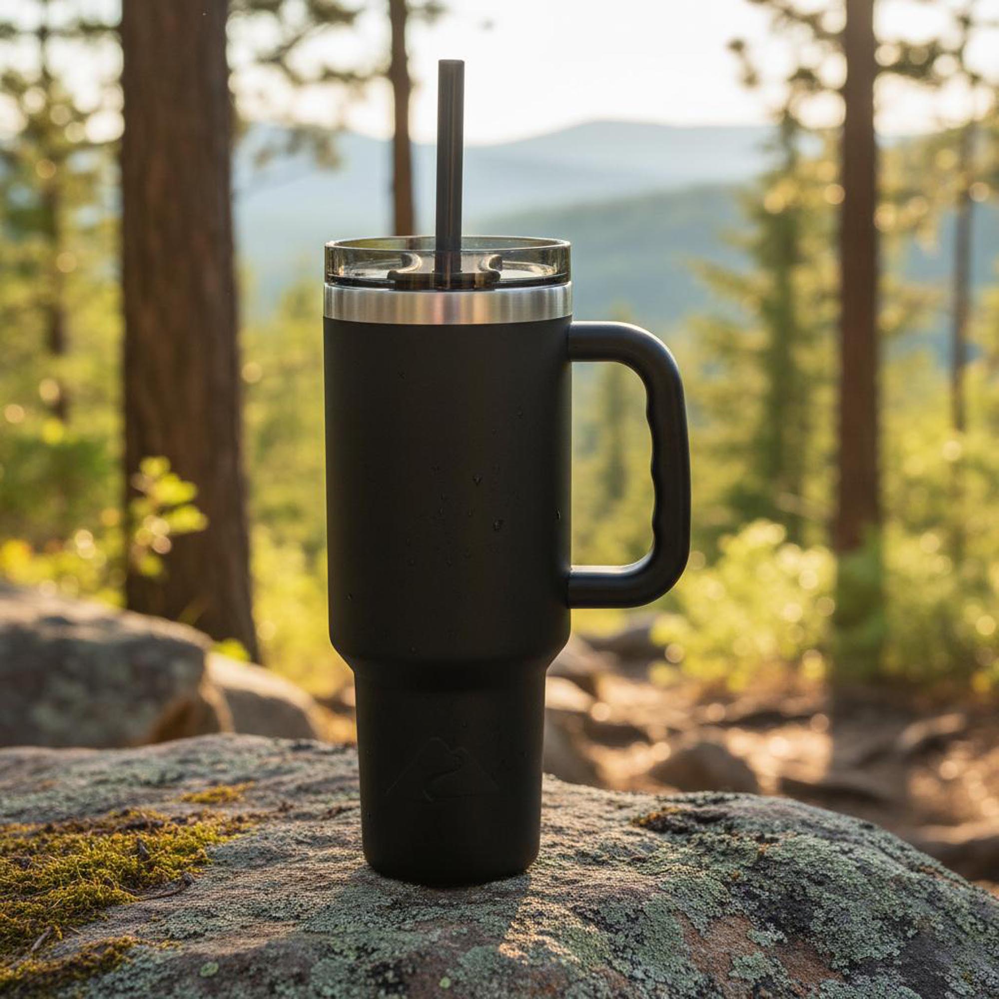(Paquete de 6) Vaso aislado de acero inoxidable de 40 oz con asa, negro, Ozark Trail 3