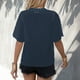thumbnail image 4 of Camisa de manga corta de encaje Blusa de verano con manga de encaje fluida informal elegante con cuello en V de doble capa Azul oscuro L, 4 of 6