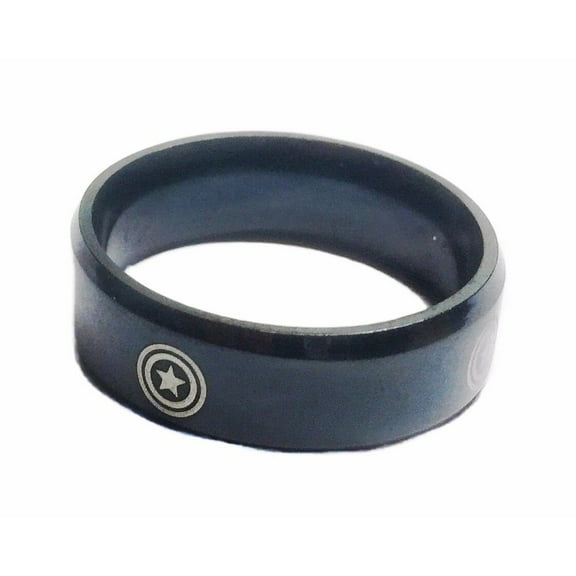 Captain America Repeat Shield Logo Black Aluminum Band Ring Size 10