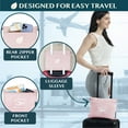 thumbnail image 3 of PAVILIA Travel Blanket Pillow in Soft Bag with Pockets, Airplane Blanket Set, Plane Blanket Compact Packable, Flight Essentials Car Pillow, Travelers Accessories Gifts, Luggage Strap, Light Pink, 3 of 8