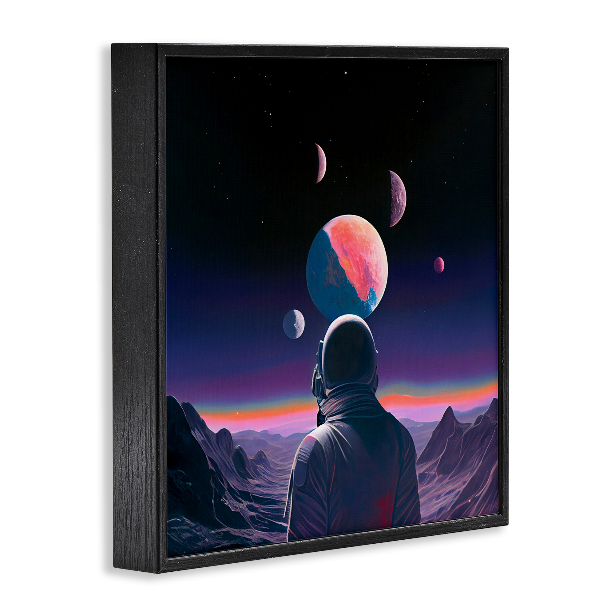 Astronaut & Purple Toned Terrain Black Framed Giclee Art, design by Sasha
