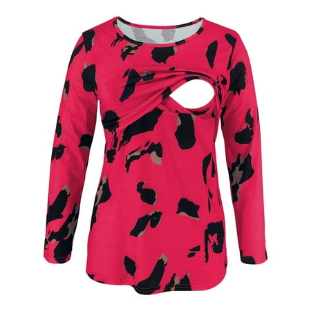 

Wolfast Promotion Women Mom Pregnant Nursing Baby Maternity Leopard Print Tops Blouse Clothes