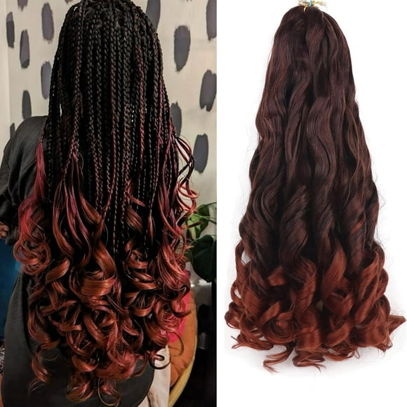 SHILIU-8 Packs French Curl Braiding Hair 20 Inch 100g/Pack Ombre Ginger French Curly Braiding Hair Bouncy Spanish Curly Braiding Hair Loose Wavy Synthetic Braiding Hair Extensions (20Inch, 1B/350)
