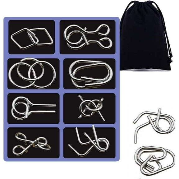 Metal Montessori Puzzle Solving Set, Wire Puzzles Brain Teasers with Pouch, Difficult Iq Test Disentanglement Chinese Ring Magic, Iron Link Unlock Interlock for Money Gift(40pcs)