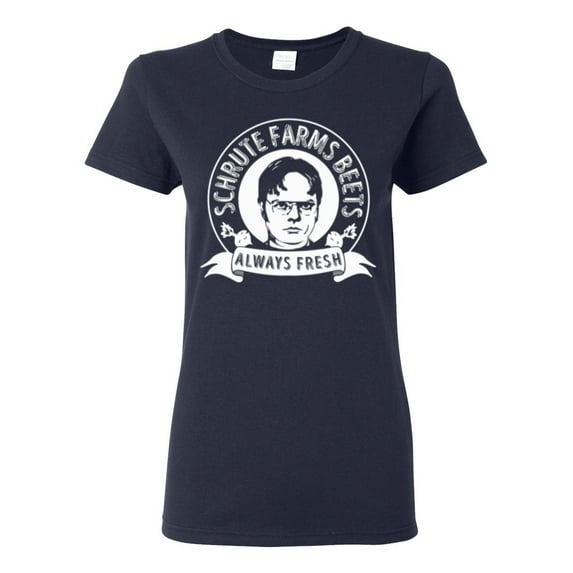 Wild Bobby, Office Schrute Farms Beets Always Fresh, Pop Culture, Women Graphic Tee, Navy, Small