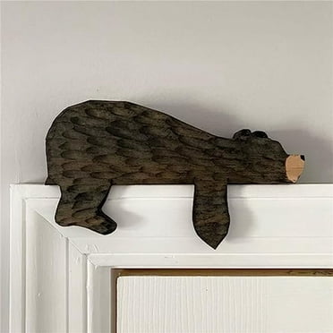 Wooden Bear Door Topper Decor Cute Corner Sculpture in Your Corner, Art Statue