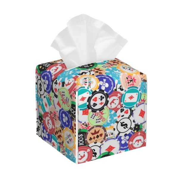 Balery Colored Casino Chips Porta Pañuelos de Cuero con Estampado – Funda Moderna Cuadrada para Caja de Pañuelos, Dispensador 5x5x5''
