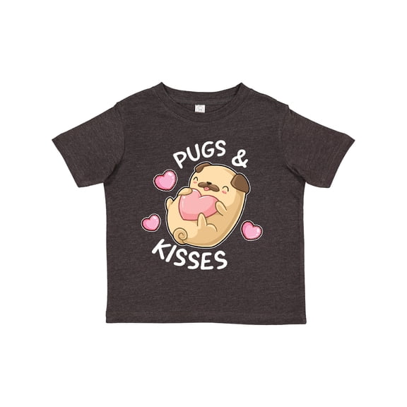 Inktastic Valentines Day Pugs and Kisses with Pink Hearts Boys or Girls Toddler T-Shirt
