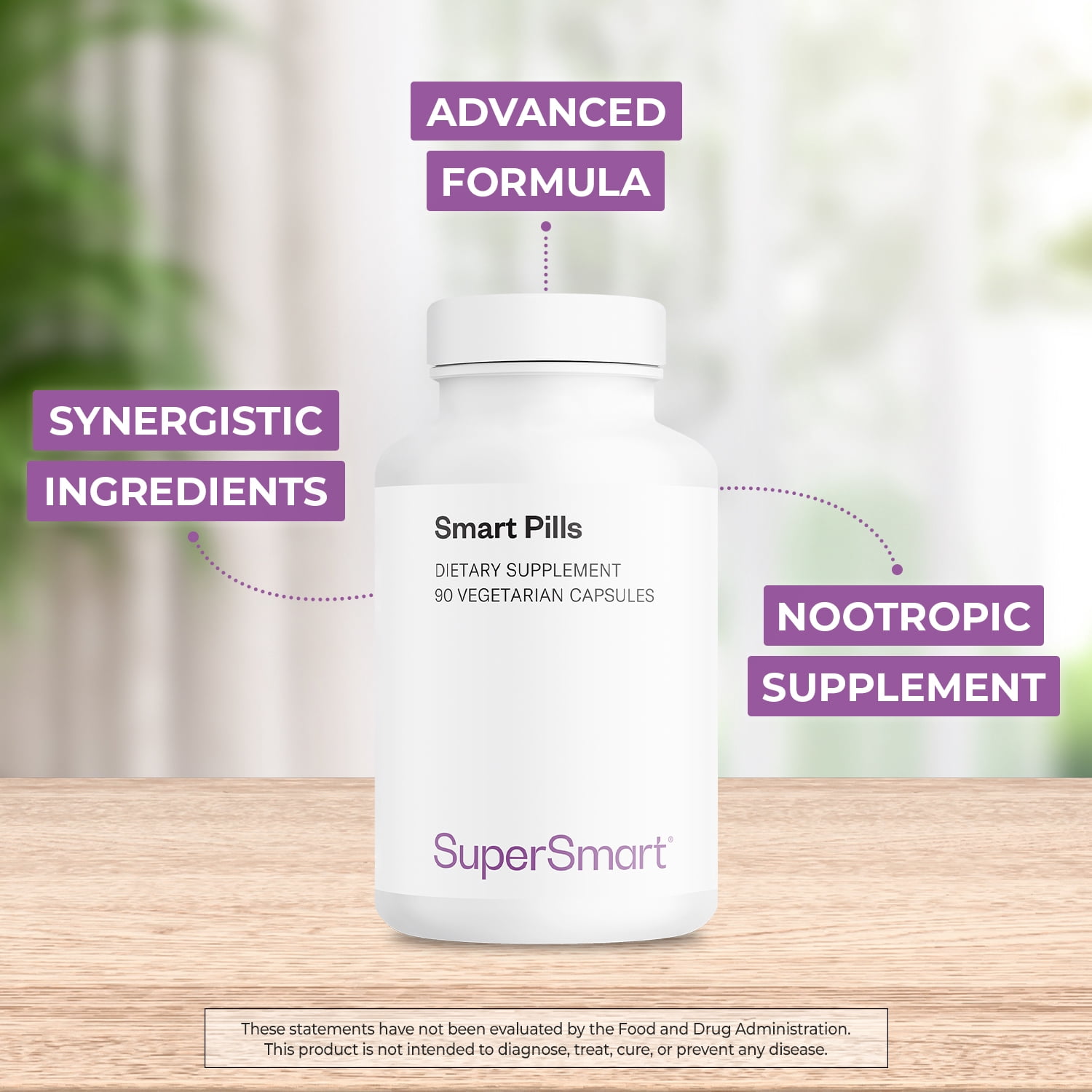 SuperSmart Smart Pills (Advanced Formula) - with Bacopa Monnieri, Ginkgo Biloba, Caffeine, L-Theanine - Super Nootropic Supplement | Non-GMO & Gluten Free - 60 Vegetarian Capsules