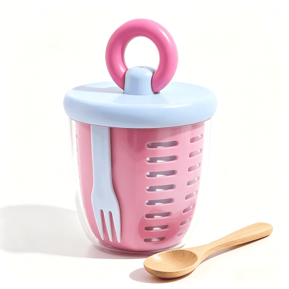 Casa Vibe 22oz Leakproof Salad & Overnight Oats Cup with Handle, Removable Colander, Fork & Bamboo Spoon, BPA-Free Microwave/Fridge Safe Pink/Blue