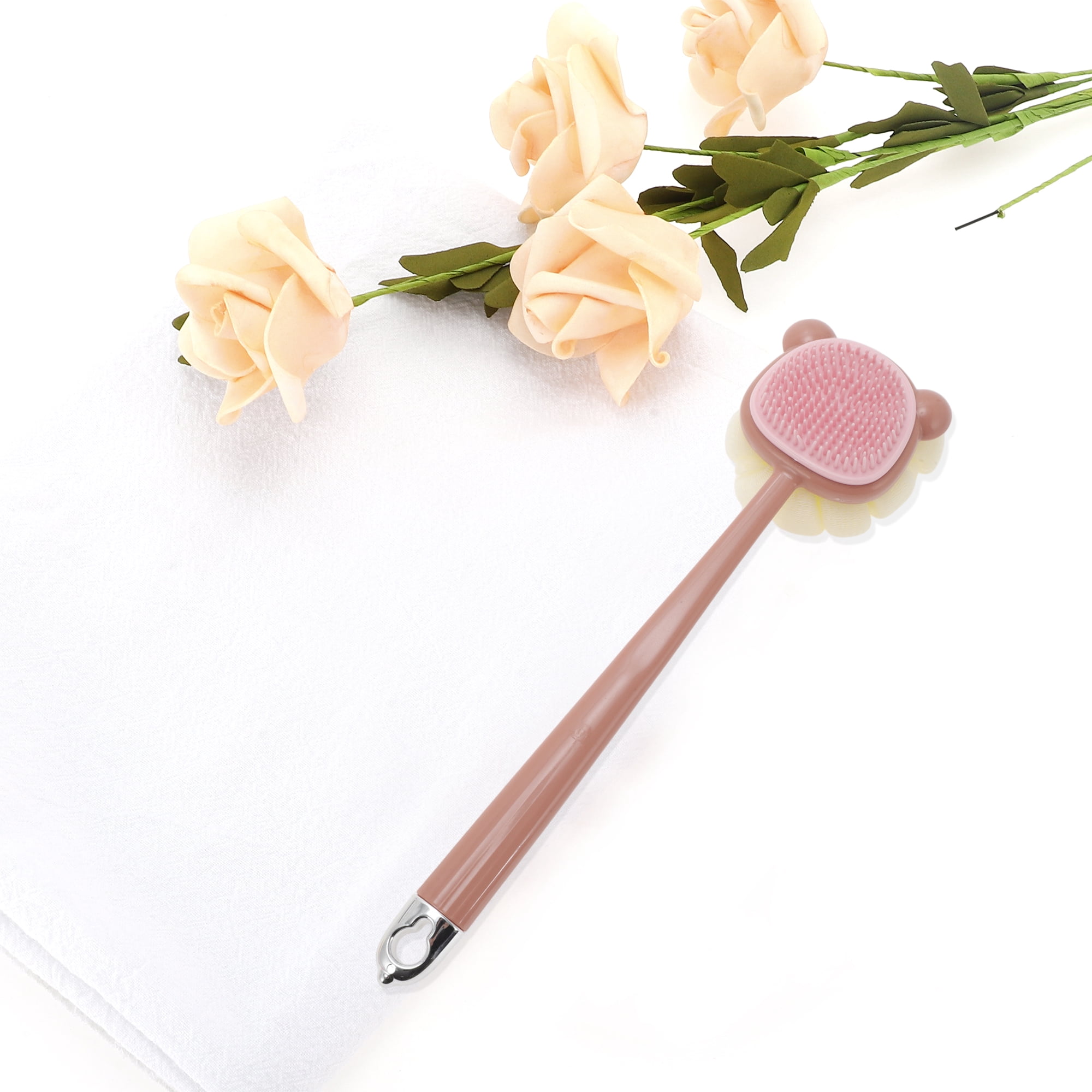 Unique Bargains Cartoon Long Handle Double-sided Bath Brush 1 Pc Beige, Red