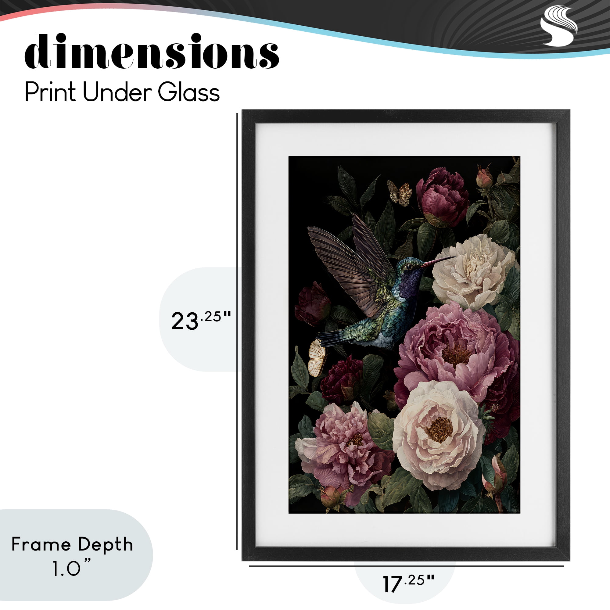 Stupell Industries Hummingbird & Lush Peonies Black Framed Print Under Glass, design by The Wands Want