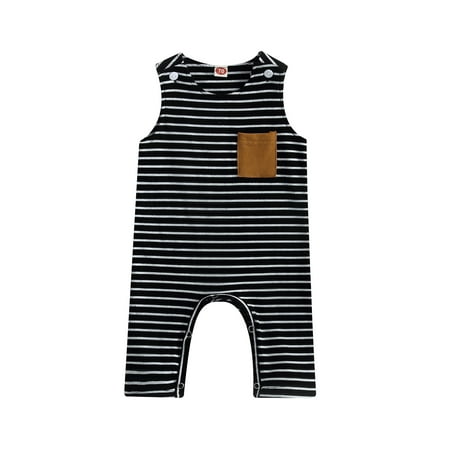 

Newborn Baby Boys Romper Jumpsuit Striped One-Piece Coverall with Pocket Summer Short Sleeve Romper Playsuit Clothes