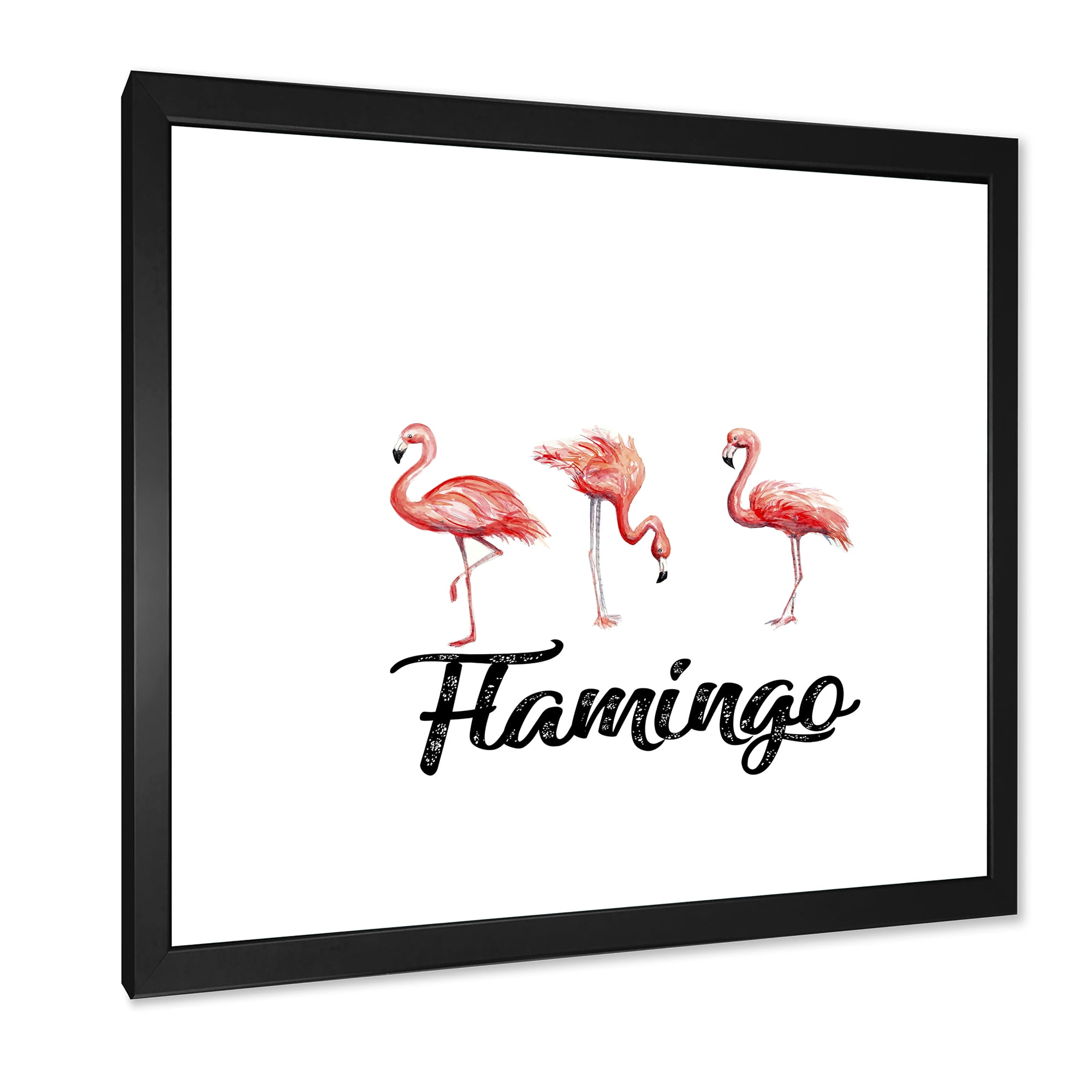 Designart 'Three Flamingos On White' Farmhouse Framed Art Print