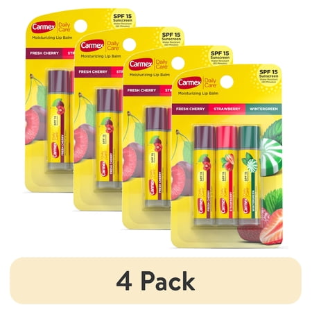 (4 pack) Carmex Daily Care Moisturizing Lip Balm Sticks SPF 15 Multi-Flavor Lip Balm 3 Count (1 Pack of 3)
