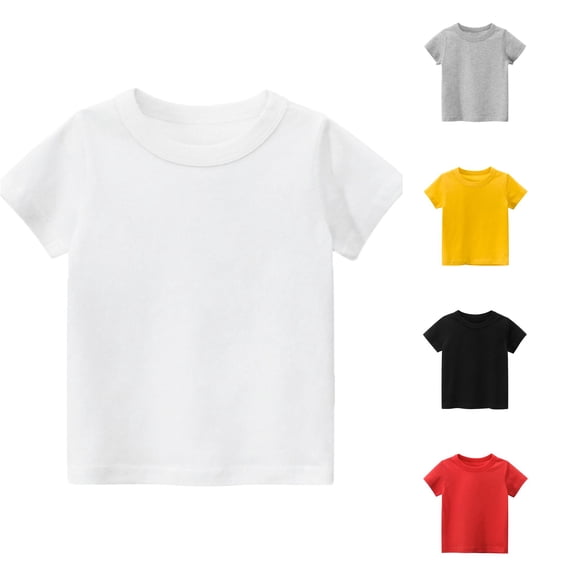 Gunia Tshirt Toddler Boys Kids Girls Short Sleeve Basic T Shirt Casual Summer Tees Shirt Tops Solid Color T-Shirts White 4 Years