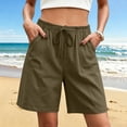 thumbnail image 2 of Women's Cotton Loose Fit Casual Shorts with Pockets Elastic Waist Drawstring Comfy Soft Stretchy Summer Lounge Athletic Gym Outdoor Everyday Womens | VerBelle,Army Green L, 2 of 7