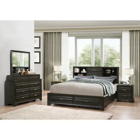 Roundhill Furniture Loiret Antique Grey Finish Wood Bed Room