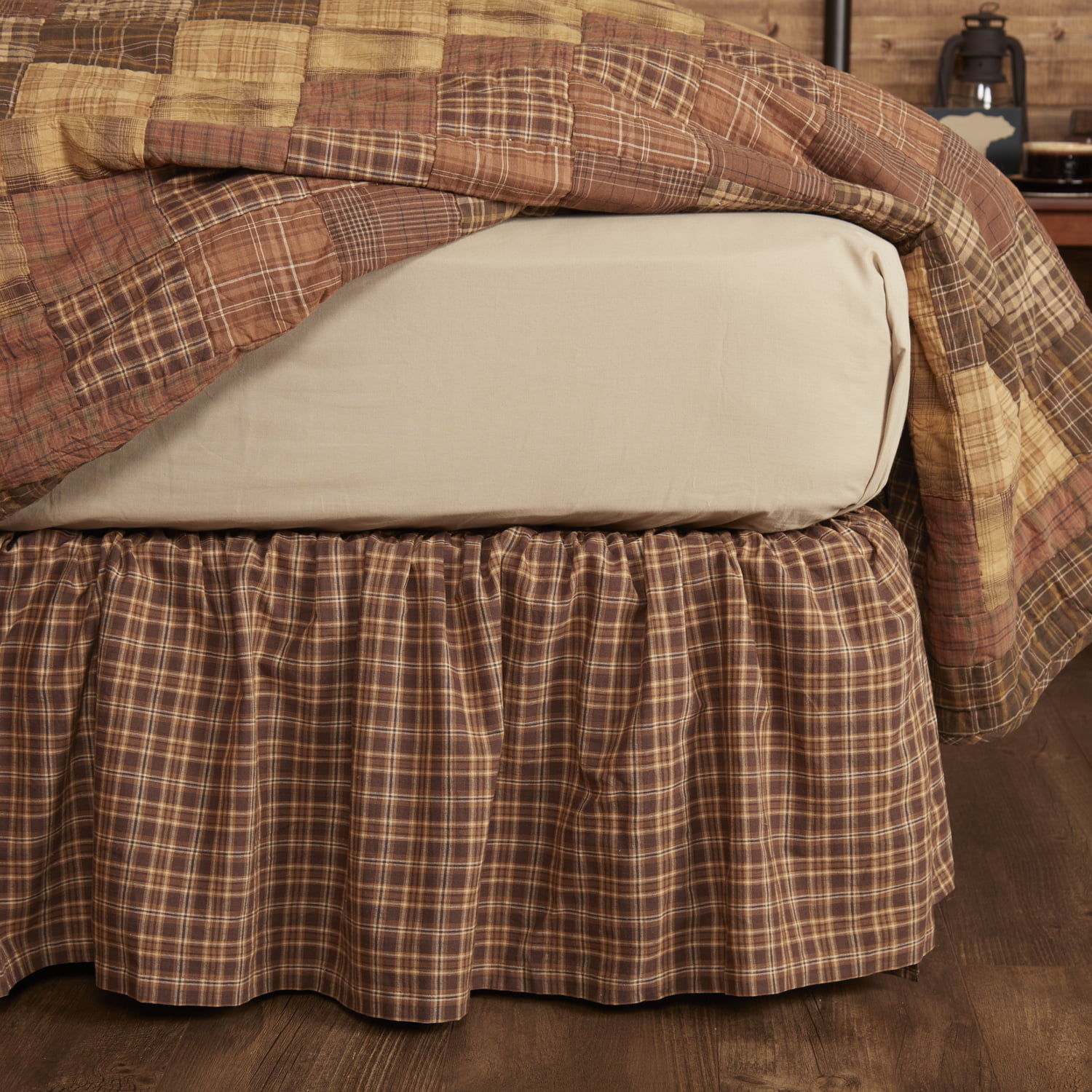 TARTAN RED PLAID King Bed Skirt Dust Ruffle Plaid Cotton Rustic Cabin Lodge VHC 