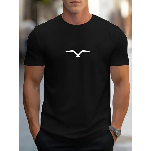 Men's Casual Bird Printed Round Neck Short Sleeve T-Shirt, Summer