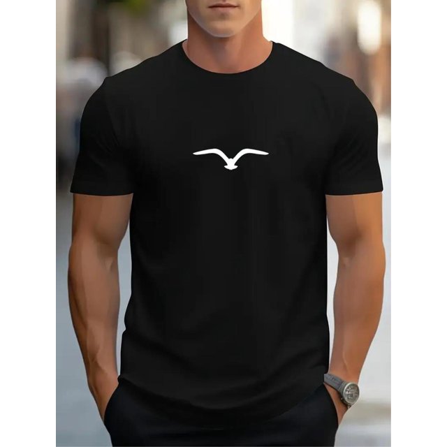 Men's Casual Bird Printed Round Neck Short Sleeve T-Shirt, Summer