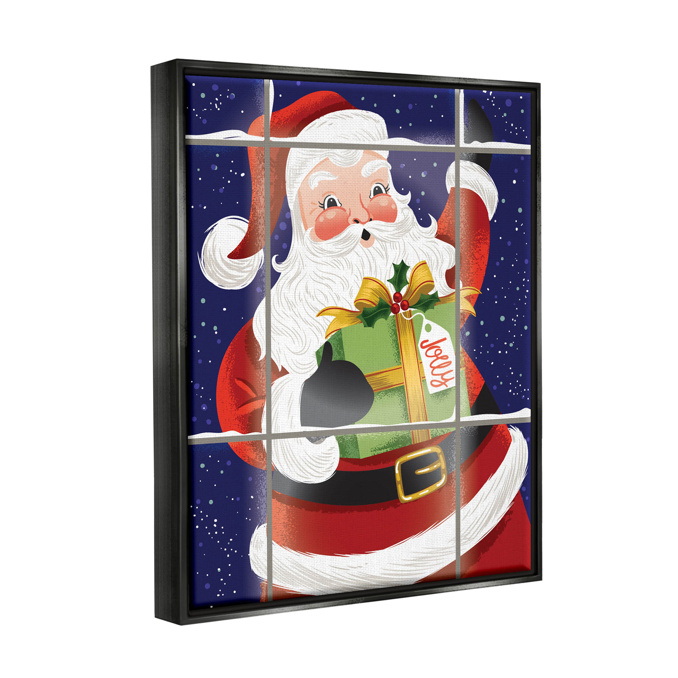 Stupell Industries Vintage Jolly Santa Window Graphic Art Jet Black Floating Framed Canvas Print Wall Art, Design by Arrolynn Weiderhold