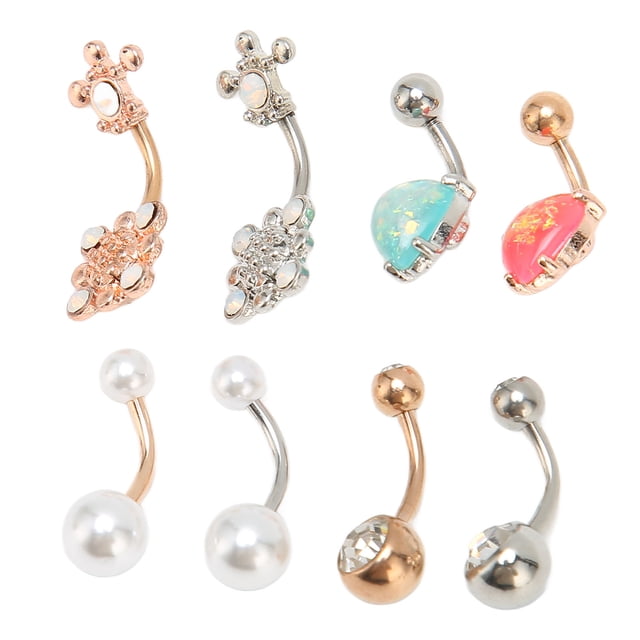 Body Belly Button Rings, 8 Styles Belly Button Rings Polished 8 Pcs Shiny Glossy for Female