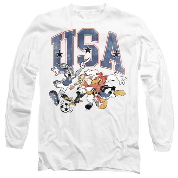 Looney Tunes Looney Group USA Soccer Unisex Adult Long-Sleeve T Shirt, White, Small